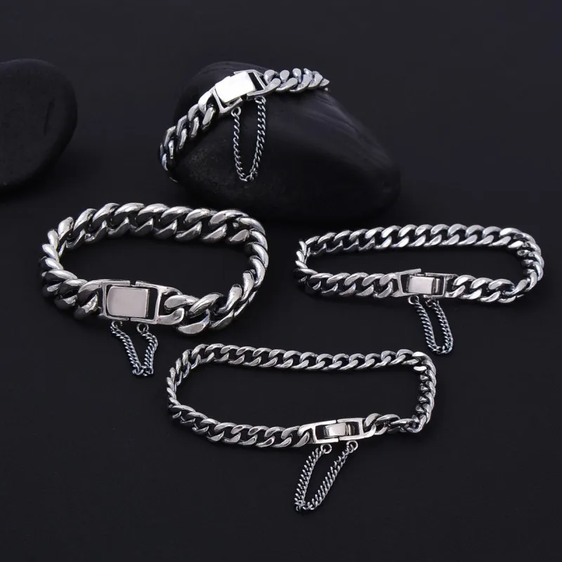 BOCAI New Real s925 Silver Jewelry Fashion Personality Man and Woman Bracelet Couple Simple Safety Chain Punk Tank Chain Wholesa