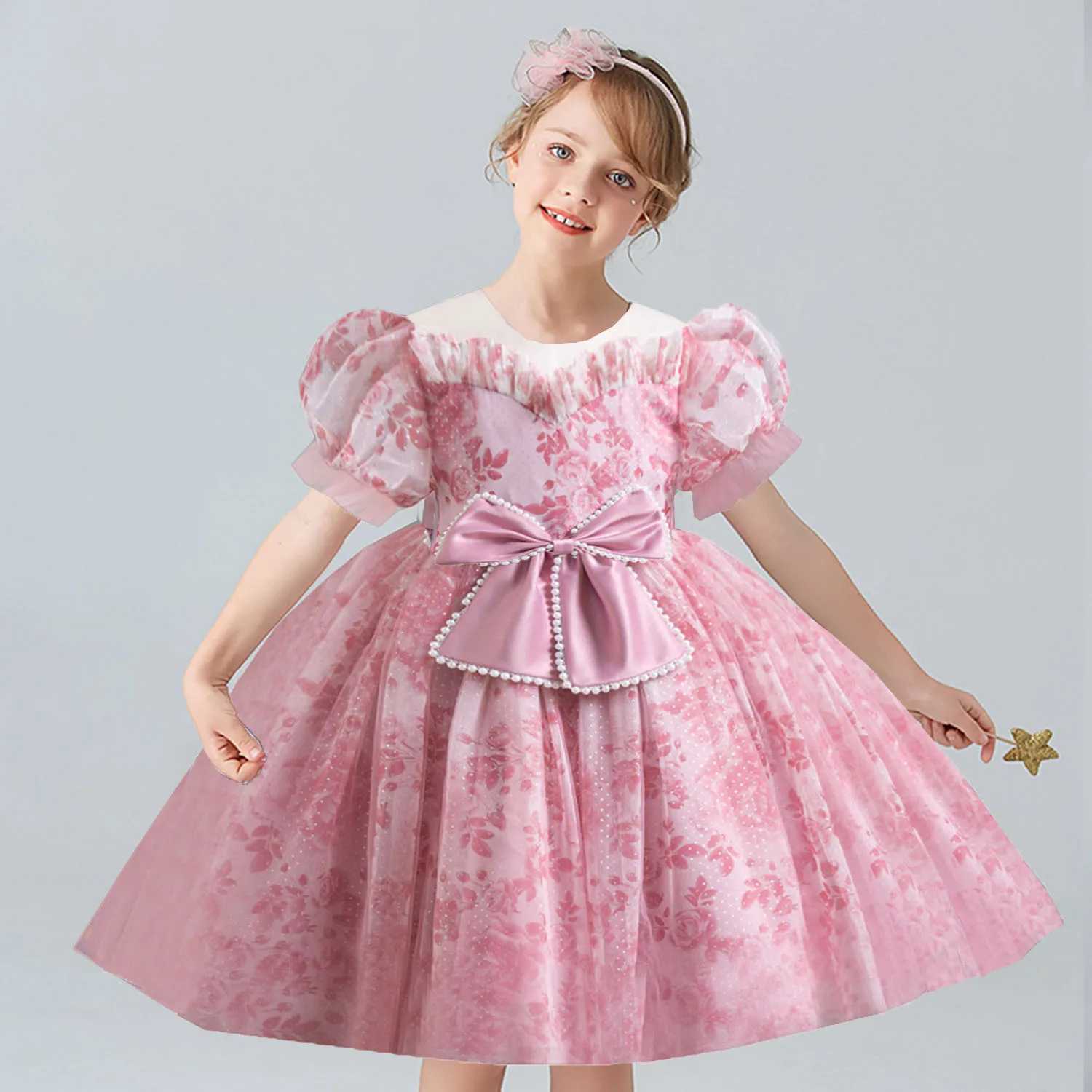 Fiona Ruffled Floral Printing Flower Girl Birthday Party Pageant Formal Dance Party Dress