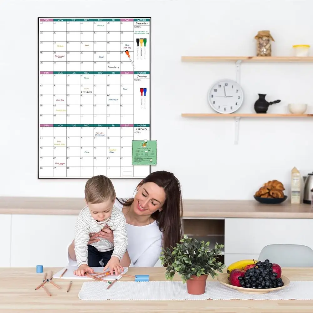 تقويم السبورة البيضاء المغناطيسية لمدة 3 أشهر، 39 × 28 بوصة، مؤطر أسود، مثالي للمنزل والمكتب والمدرسة