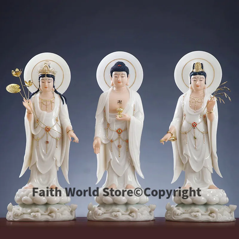 XI FANG SAN SHENG 3 Gods A set # Worship protection jade High grade Sakyamuni pusa buddha statue Safety Healthy luck bless