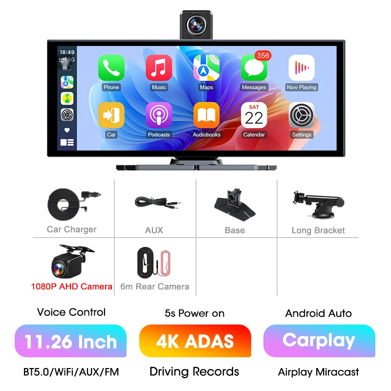 Develuck 11.26インチ 4K ワイヤレスCarPlayスクリーン Android Auto