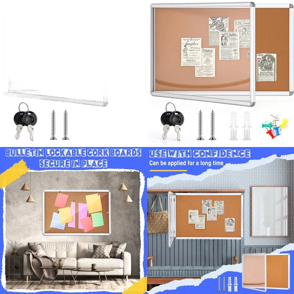 

Aluminum-Framed Lockable Corkboard, 36x24, Weatherproof, Holds 9 A4 Sheets, Suitable for Office, Classroom, and Home