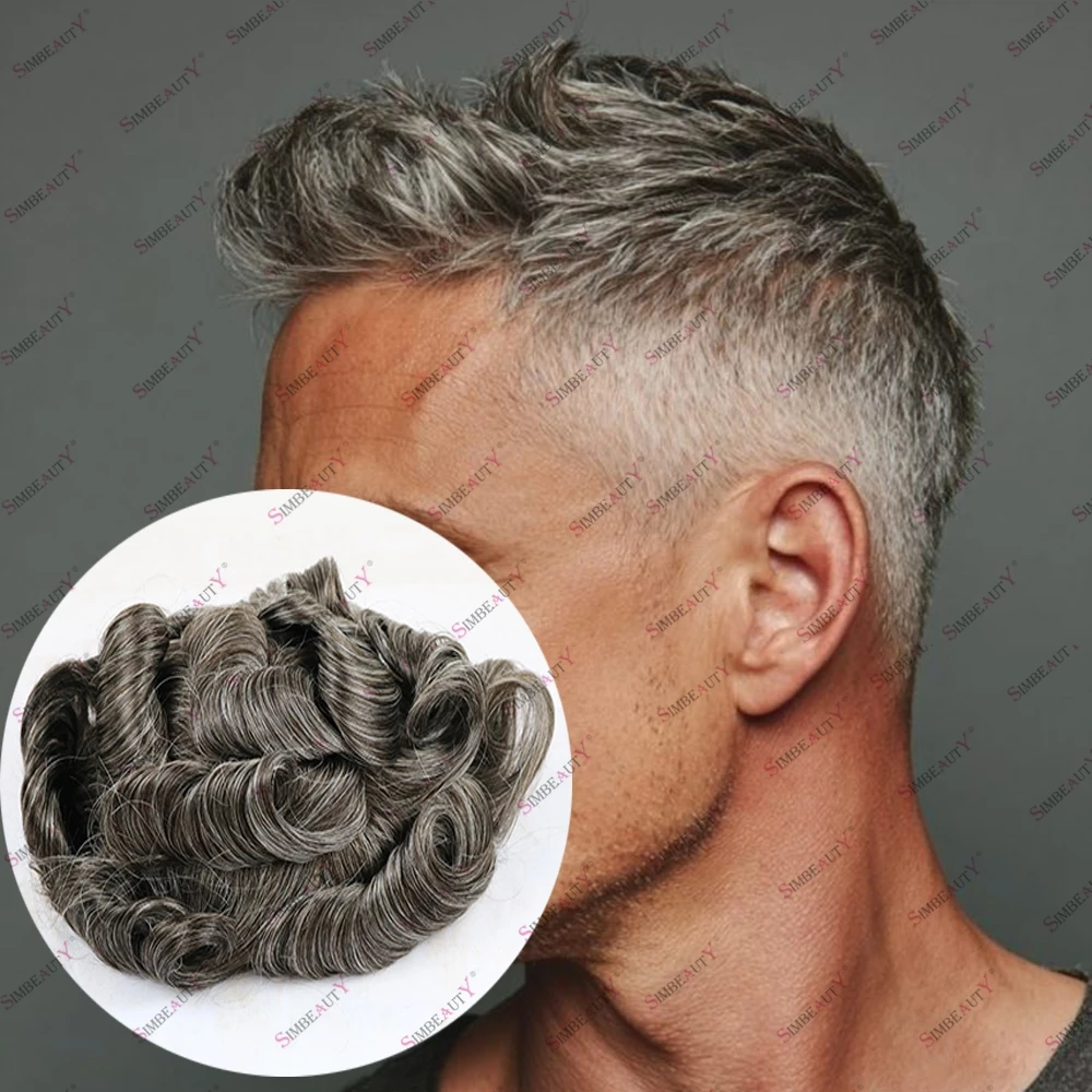 

Необнаружимая естественная линия волос 0,06 мм, ультратонкая кожа, мужской парик, 100% человеческие волосы, черная, серая система замены волос 1B65 365 #