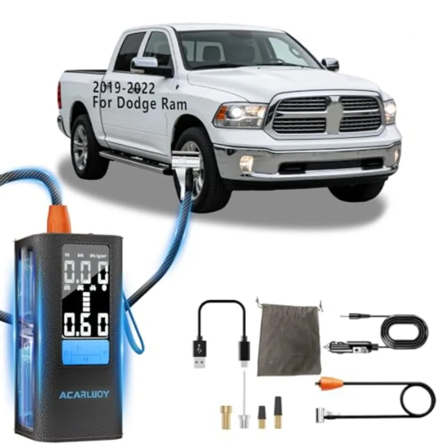 

Portable Air Compressor for Car Tires - 3X Faster Inflation Fit for Dodge RAM 2019-2022 6000mAh Battery LCD Screen LED Light Au