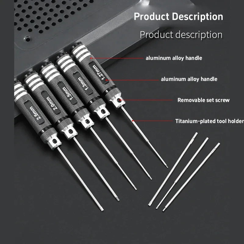 Professional Hex Driver Set 0.9/1.27/1.3/1.5mm Precision Screwdriver Kit for RC Drone Airplane Repair Allen Wrench Metal Tools