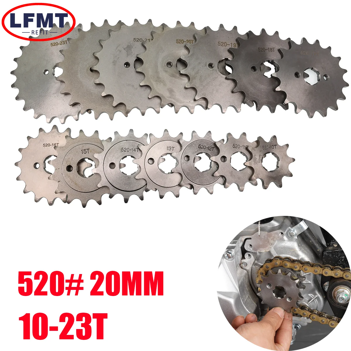 

For Loncin Zongshen Lifan Shineray 150 200 250cc ATV Quad Dirt Bike Motorcycle 520# Chain 20mm 10T-23T Front Engine Sprocket