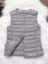 Light White Duck Down Outerwear inner cloth Women Vest Thin Coat Women Duck Down Sleeveless Jacket V Collar or O Collar Coat
