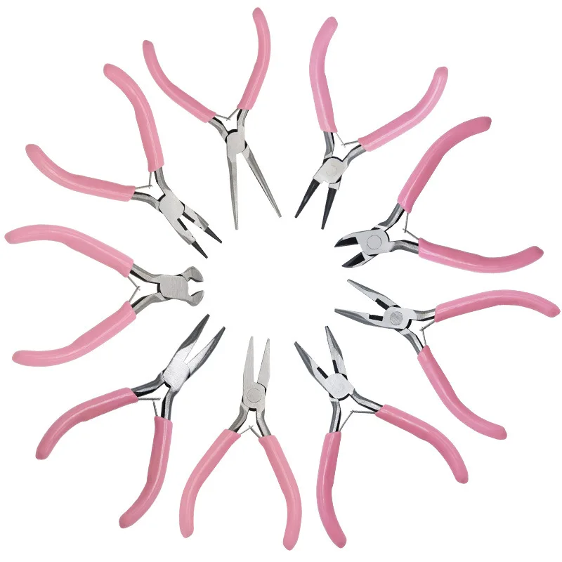3pcs/set Cute Pink Handle Anti-slip Jewelry Pliers Splicing Fixing Tools Kit DIY Jewelry Making Needlework Equipment
