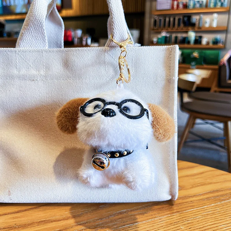 1/6 Uds. Nuevas gafas creativas de felpa de dibujos animados Bichon Frise llavero colgante lindo cachorro de dibujos animados muñeca chica bolso colgante regalo