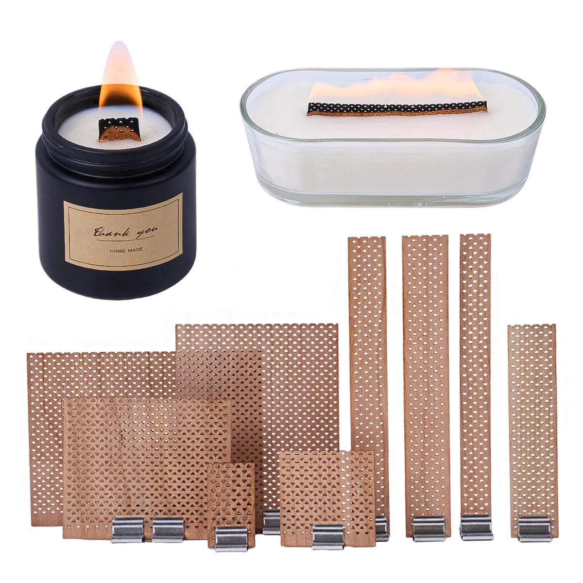 DIY Wood Candle Wicks for Candles Smokeless with Iron Brackets Homemade Candle Supplies Soy Parffin Wax Wick Multiple Sizes