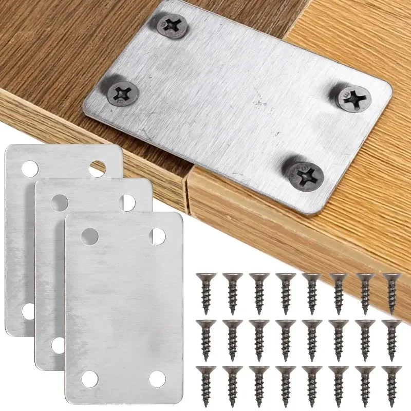 1/20sets Stainless Steel Corner Brackets Flat Brace Metal Angle Connector Brackets for Furniture Wood Cabinet Support Fasteners