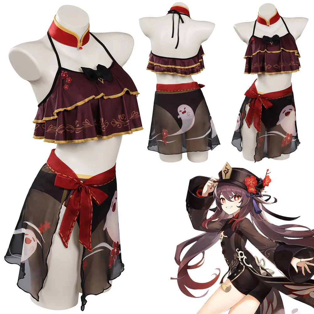 

Genshin Impact Cosplay Costume HUTAO Swimsuit Outfits Women Bikini Set Game Anime Halloween Role Play Party Clothes