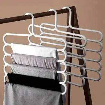 Protiskluzové ramínka na kalhoty, domácí kolej, úspora místa, věšák na kalhoty a džíny, vícevrstvý úložný stojan na šály 10 nejlepší prodej víceúčelový věšák na oblečení - №10