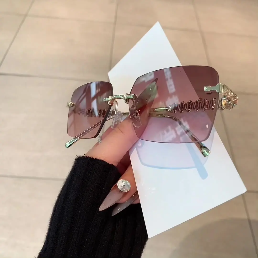 

2025 Fashion Frameless Cutting Edge Metal Sunglasses for Women, Large Frame Trendy Party and Fashion Show Glasses
