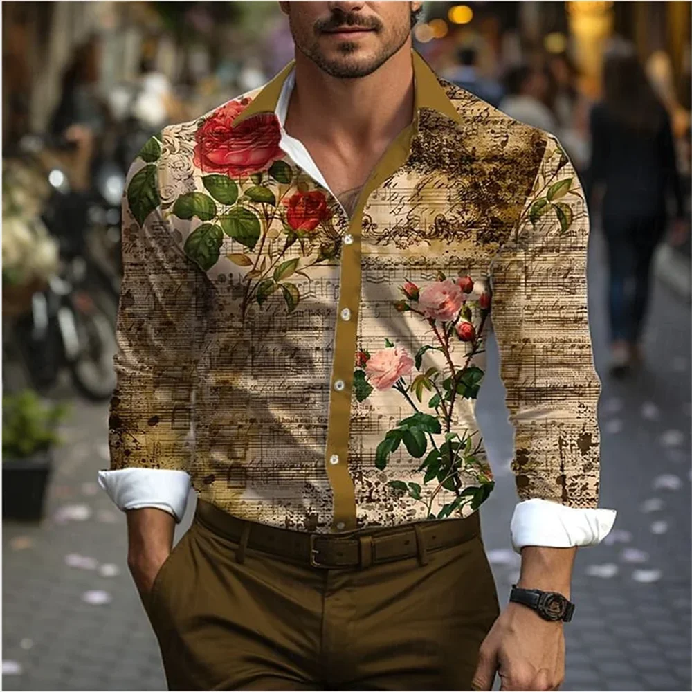 

Retro tribal lapel outdoor street fashion fabric long sleeve retro shirt comfortable and soft men's shirt 2024