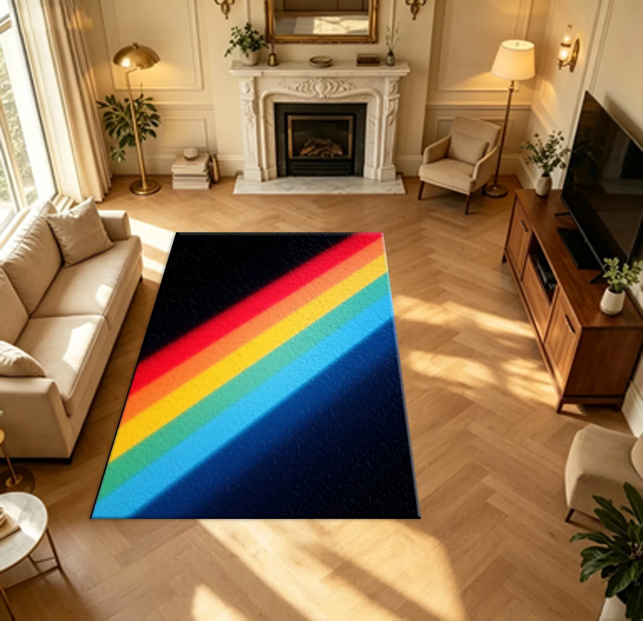 Retro Rainbow Light Strip Black Background carpet flooring Wall Decoration Canvas Art