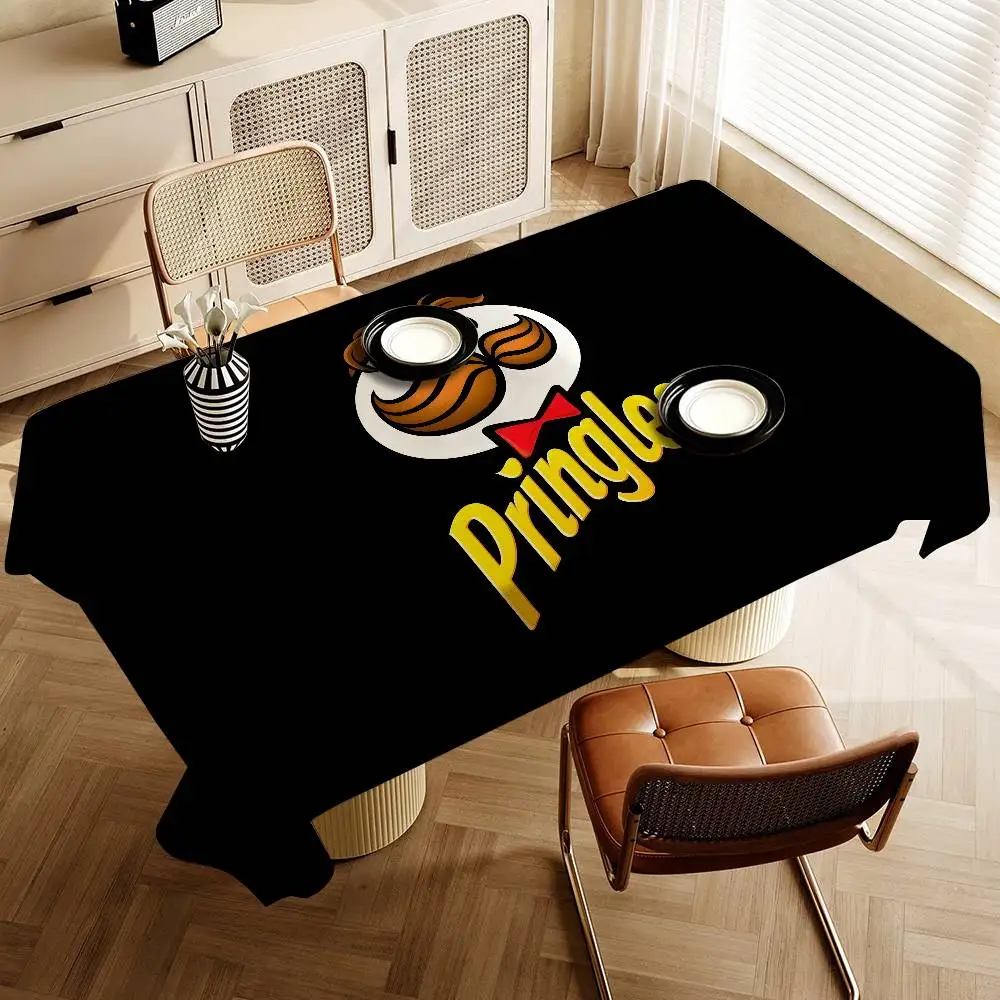 P-Pringles S-Snack Pattern Tablecloths Summer Washable Picnic Party Rectangle Table Cover Home Dining Decor