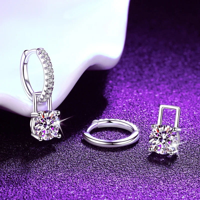 

S925 Silver White Gold Plated 1CT D Color Moissanite 2-in-1 Convertible Earrings for Women, Exquisite Jewelry.