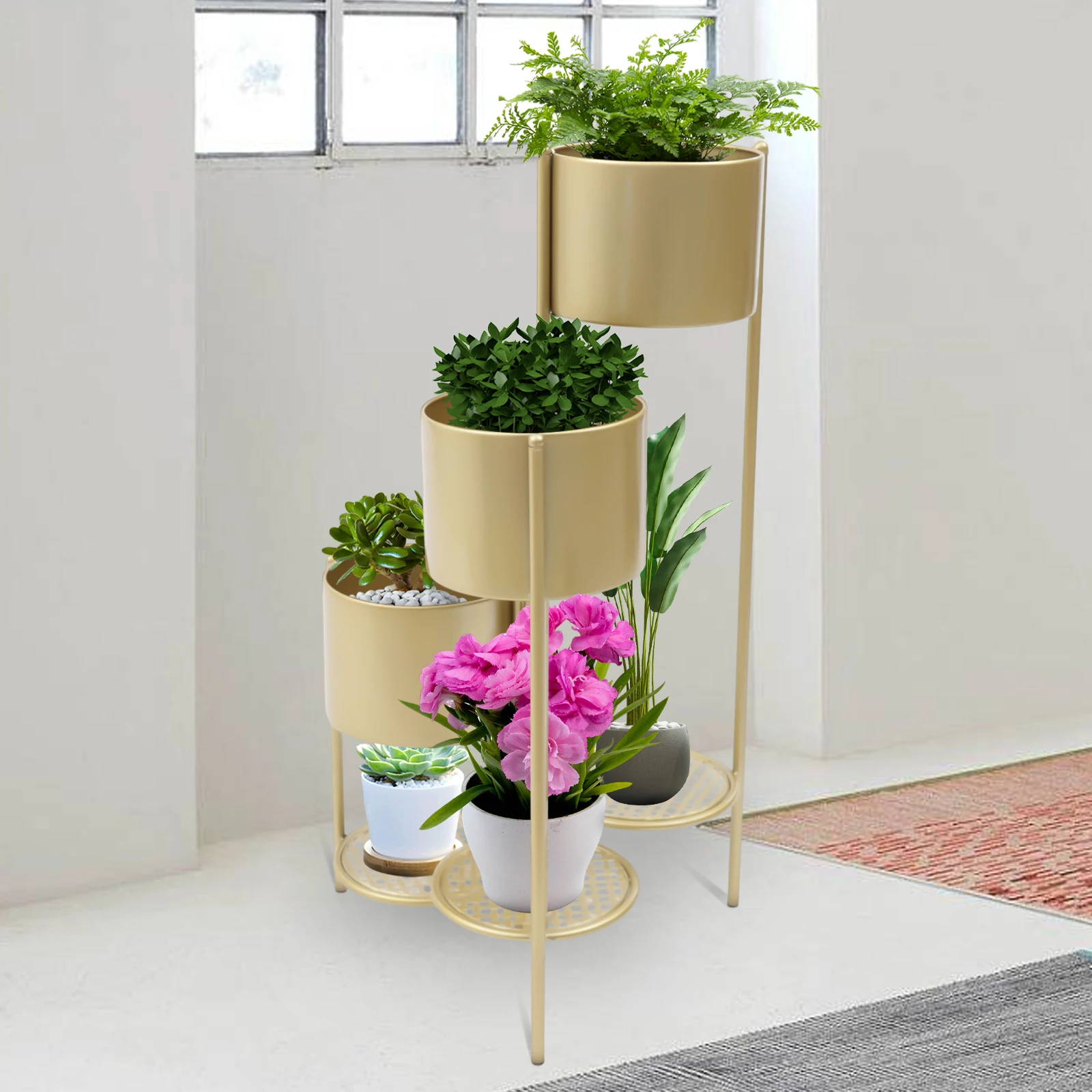 6 Tier Metal Plant Stand Flower Pot Rack Corner Shelving Indoor/Outdoor Decorative Display Rack For Patio Garden Living Room