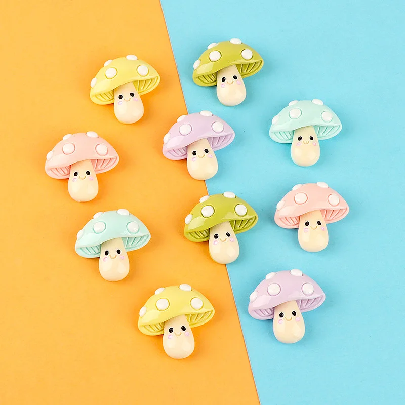 10pcs Cartoon Resin Kawaii Mini Mushroom Figurine Miniatures Cabochons Flatback Embellishments Scrapbooking Material DIY Crafts