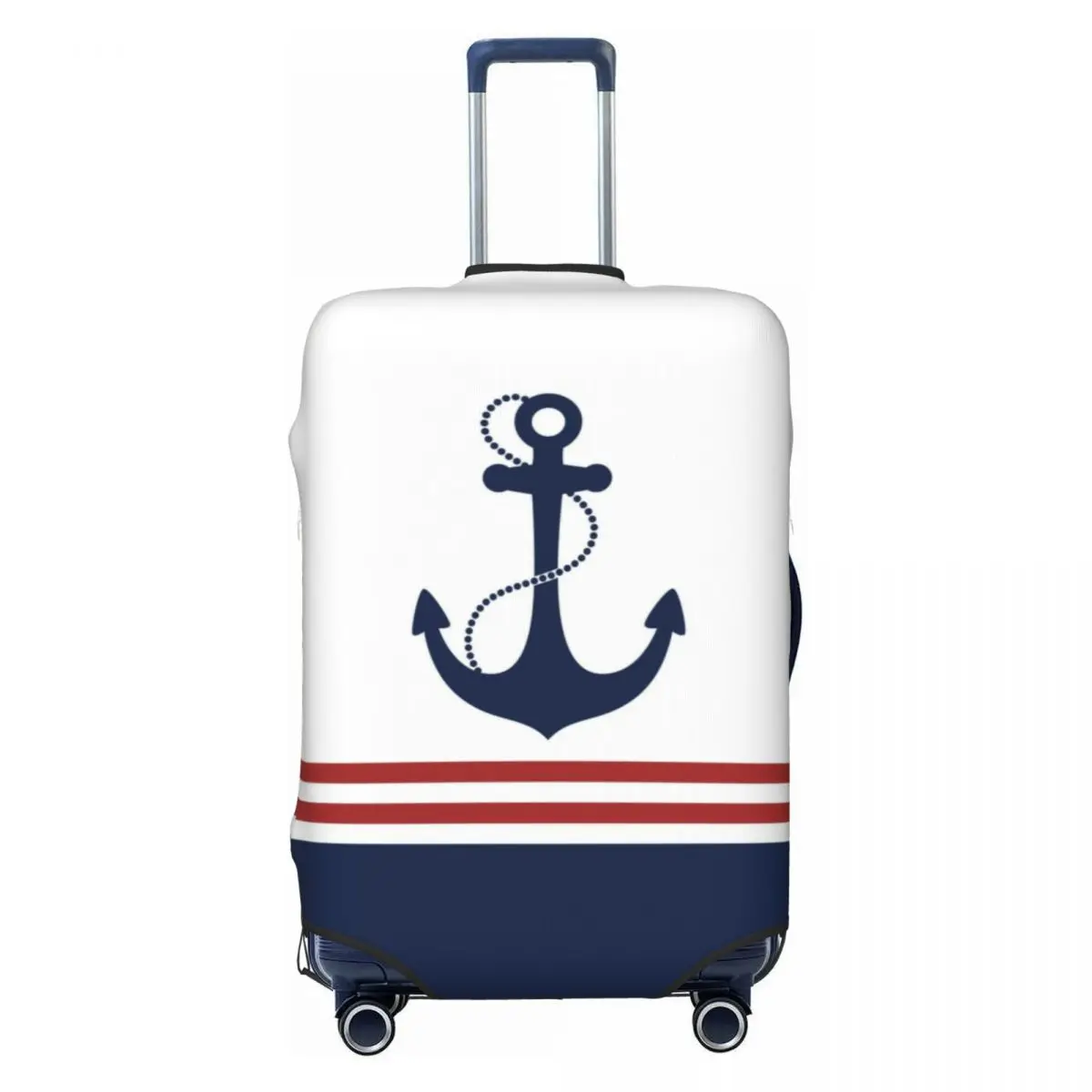 

Nautical Navy Blue Anchor With Stripes Travel Luggage Cover Elastic Sailing Sailor Suitcase Cover Protector Fit 18-32 Inch
