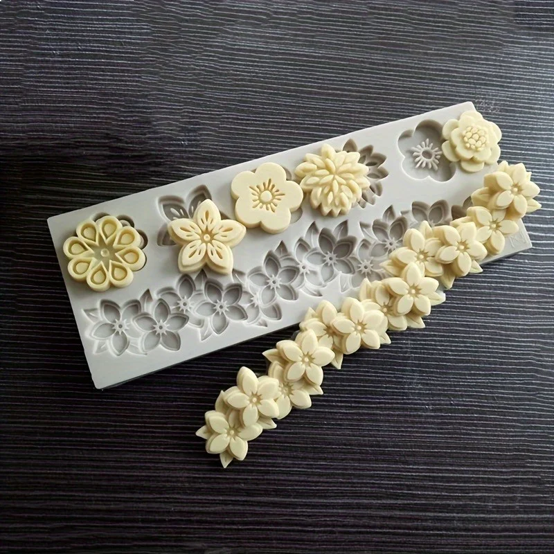 1pc Flower-shaped Fondant Silicone Mold Multi-petal Flower Bushes Fondant Silicone Molds Decorate Cake Baking Tools