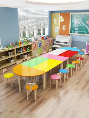 Table de maternelle en bois massif pour enfants, combinaison de dessin de l\'école primaire, classe de formation, cours d\'éducation précoce