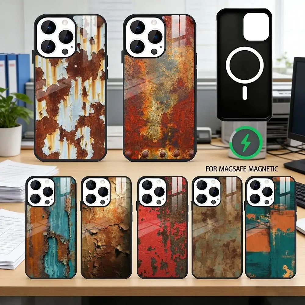 

Industrial Style Retro Rusty Phone Case For iPhone17,16,15,14,13,12,11 Plus,Pro Magnetic with Magsafe Wireless Charging