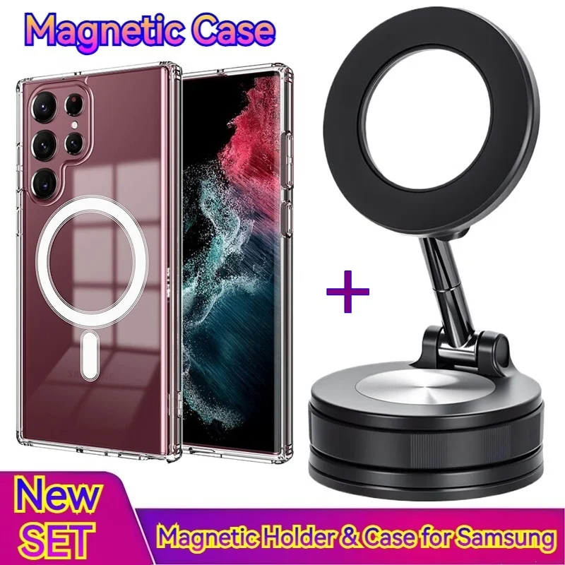 

Металлический магнитный автомобильный держатель для телефона с вакуумной присоской, набор вращающихся на 360° держателей для Samsung S22U S23U S24 S25U S25 Edge