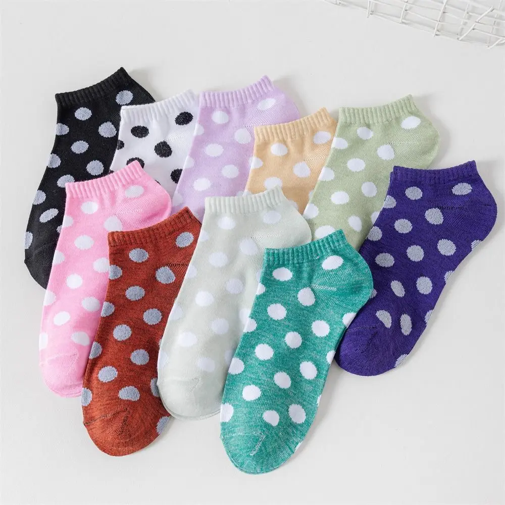 

10Pairs Sweet Patchwork Dots Cotton Socks Breathable Elastic Casual Boat Socks Hosiery Short Ankle Tube Socks Girl