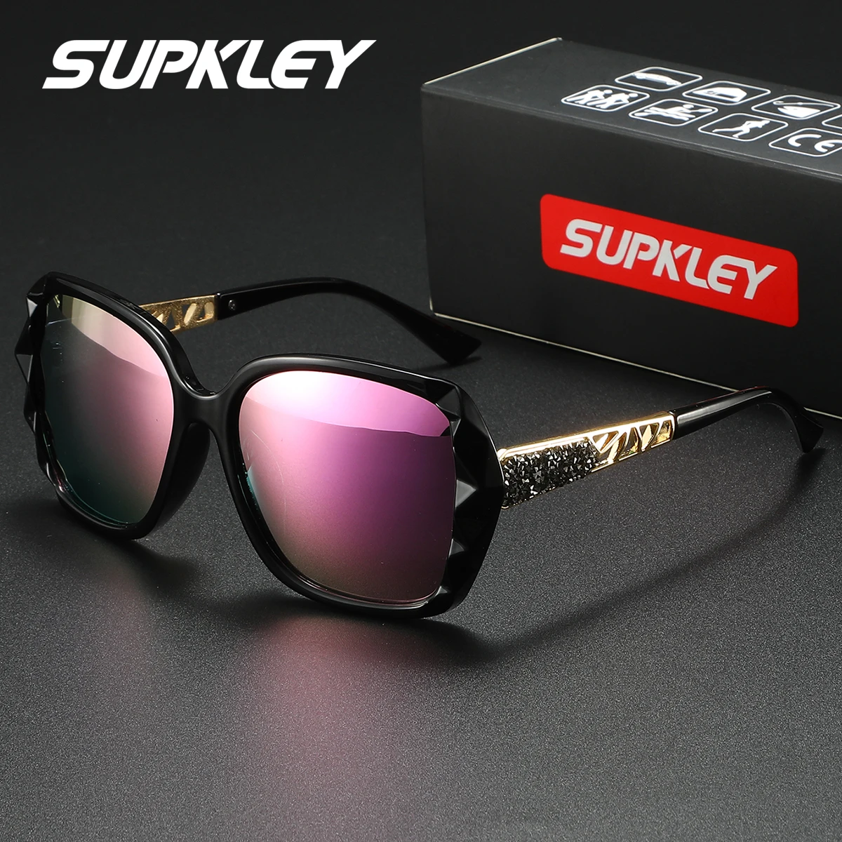 

SUPKLEY, большая оправа, темпераментная поляризационная пленка, солнцезащитные очки, оправа «кошачий глаз», морской отдых, защита от ультрафиолета