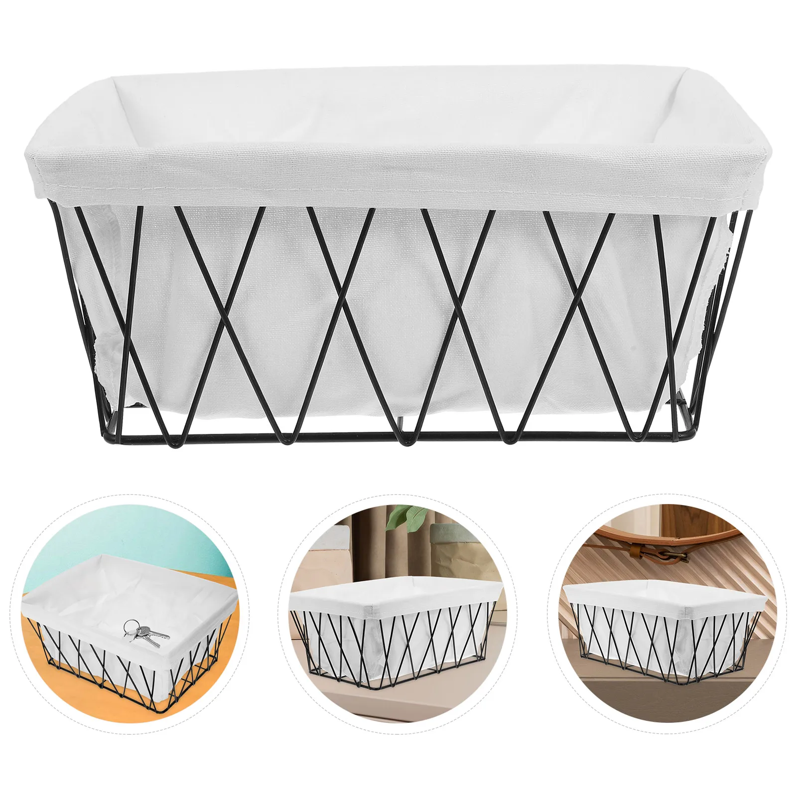 

Multipurpose Wire Storage Basket Iron Desktop Organizer Bin Bathroom Toilet Liner Countertop Fridge Household Decorative Metal