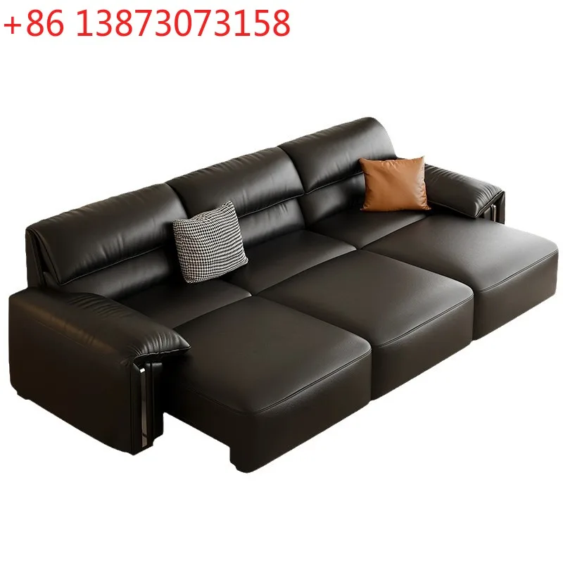 

Leather sofa Italian minimalist straight row elephant ears living room new high-end small apartment leather sofa