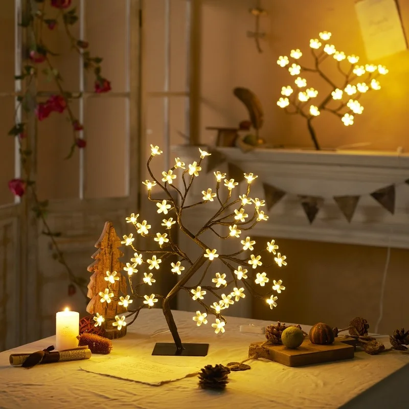 Cherry Blossom Tree Light USB 24LEDs RGB For Desktop Room Bedside Bedroom Hotel Shop Home Festival Decor Christmas Tree Light