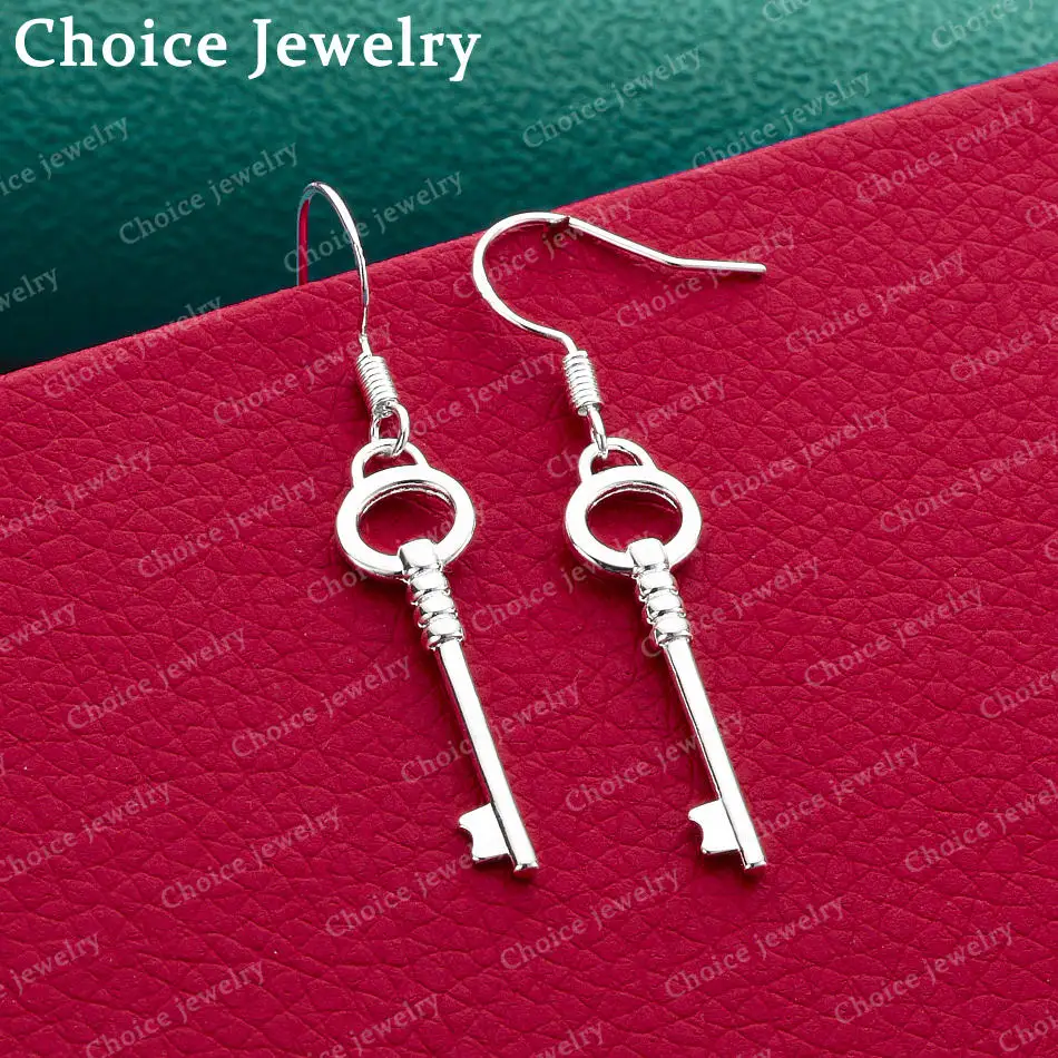 

925 Sterling Silver Circle Key Drop Earrings For Women Jewelry Classic Fashion Engagement Wedding Party Accessories
