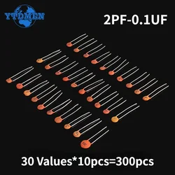 300PCS Ceramic Capacitor Set Pack 2PF-0.1UF 30 Values*10pcs Capacitor Assorted Kit