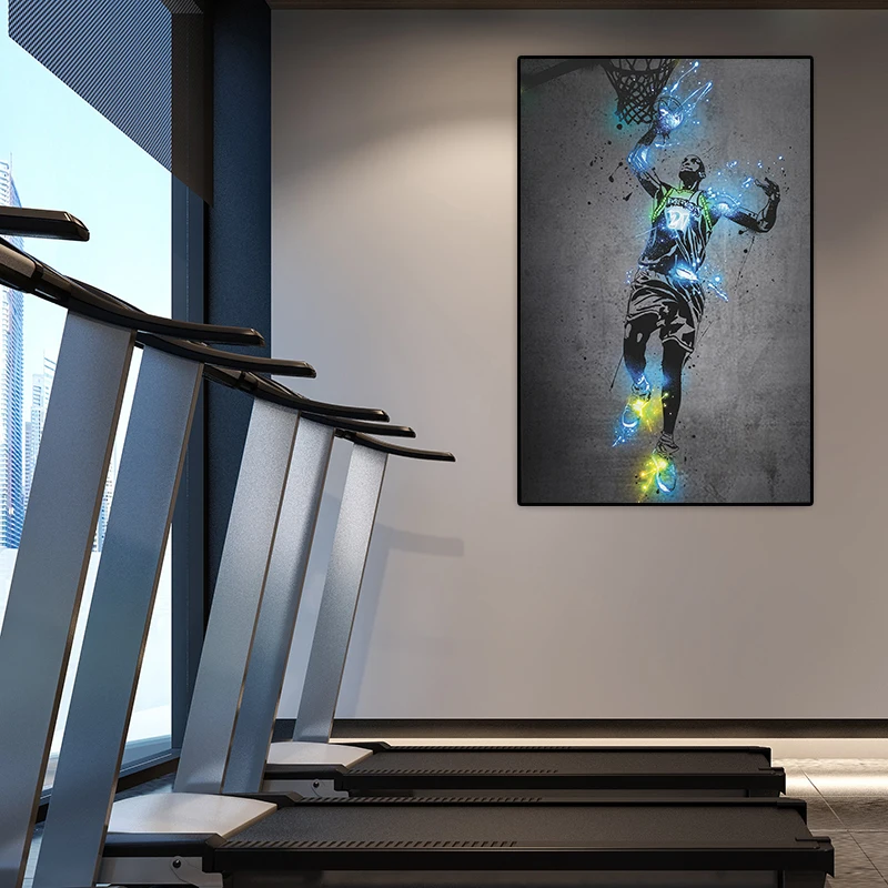 Glowing Poster Basketball Player Painting Canvas Art Neon Style Abstract Pop Wall Art Pictures Prints For Bar Home Decor