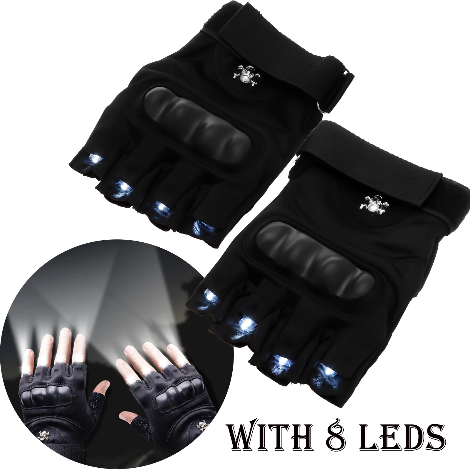 LED Flashlight Gloves with 8 LEDs Breathable Half Finger Lighted Gloves  for Running Camping Hiking Repairing Cool Gadgets