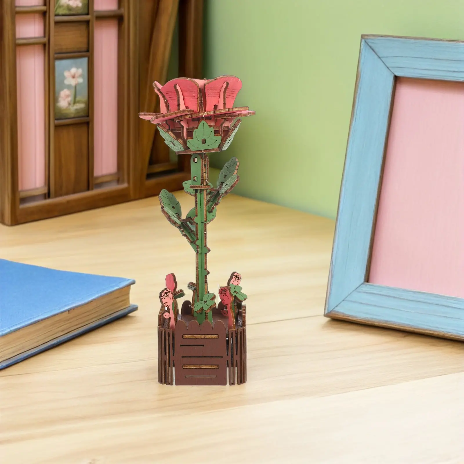 لغز خشبي ثلاثي الأبعاد على شكل زهرة، طقم بناء يدوي للبالغين، وردة بدون ماء، ديكور منزلي، زينة للمكتب، هدية عيد الحب، لغز ثلاثي الأبعاد