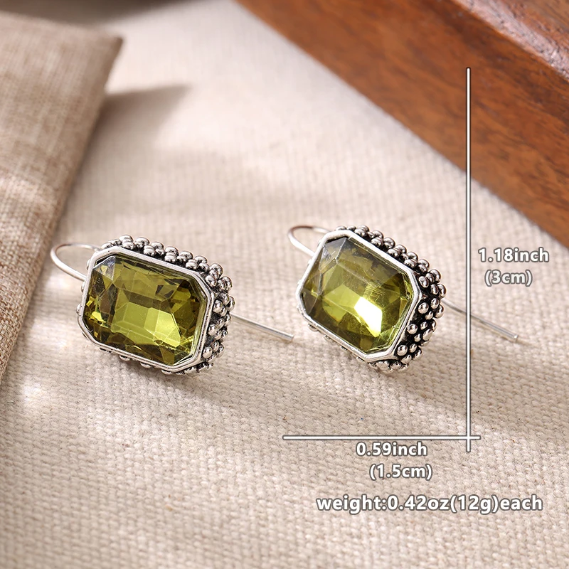 Vintage Eingelegte Olivgrüne CZ Hängeohrringe für Damen Trendige Silberfarbene Geometrische Alltags- und Party-Schmuckstücke Jubiläumsgeschenk – Detail 3