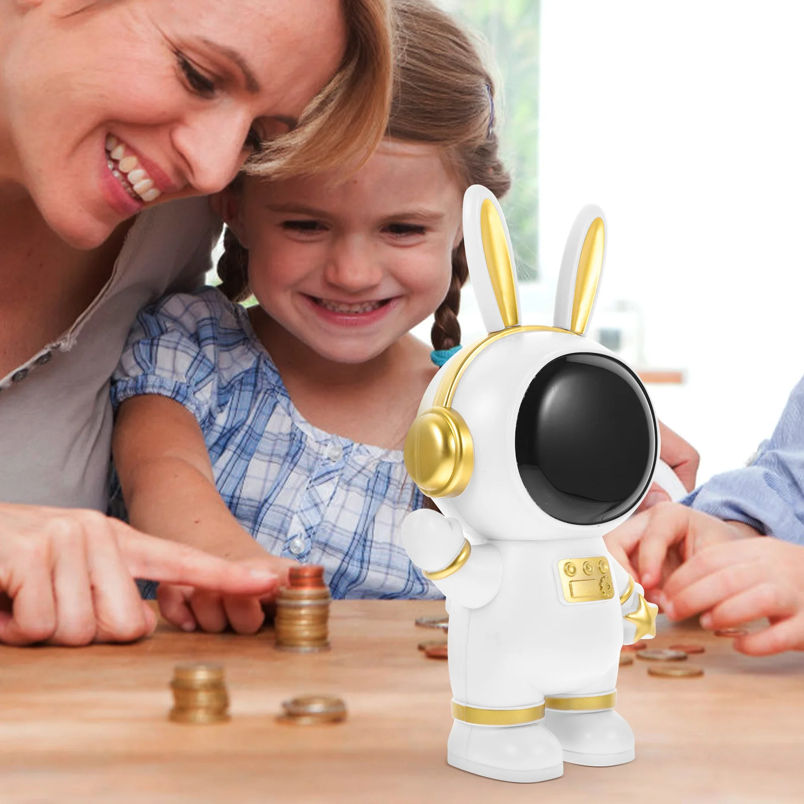 Schattig wit konijntje spaarpot onbreekbare glazen pot kinderen geldopslag astronaut decoratief vinylmodel voor kinderen