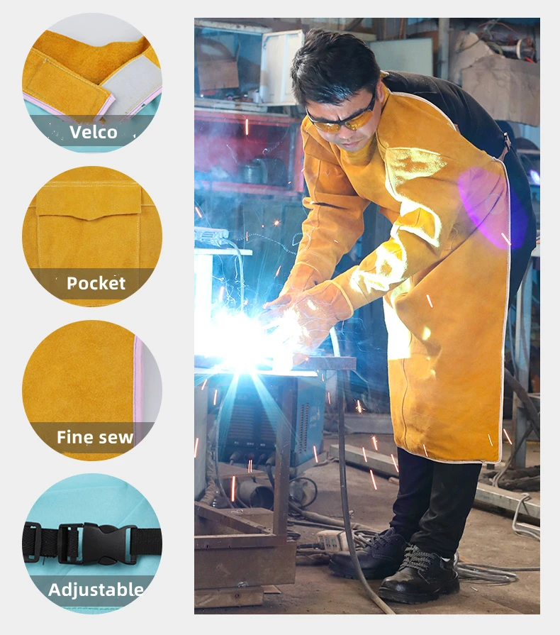 Leather Suede Electric Welding Protective Suit Fire Scald Proof Flame Retardant Heat Insulation Clothing Work Yellow Apron