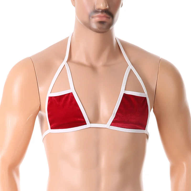 Men's Sexy Bras Christmas Exotic Lingerie Sexy Adjustable Bra Hollow Necklace Lace Up Underwear Bikini Sissy Feminization