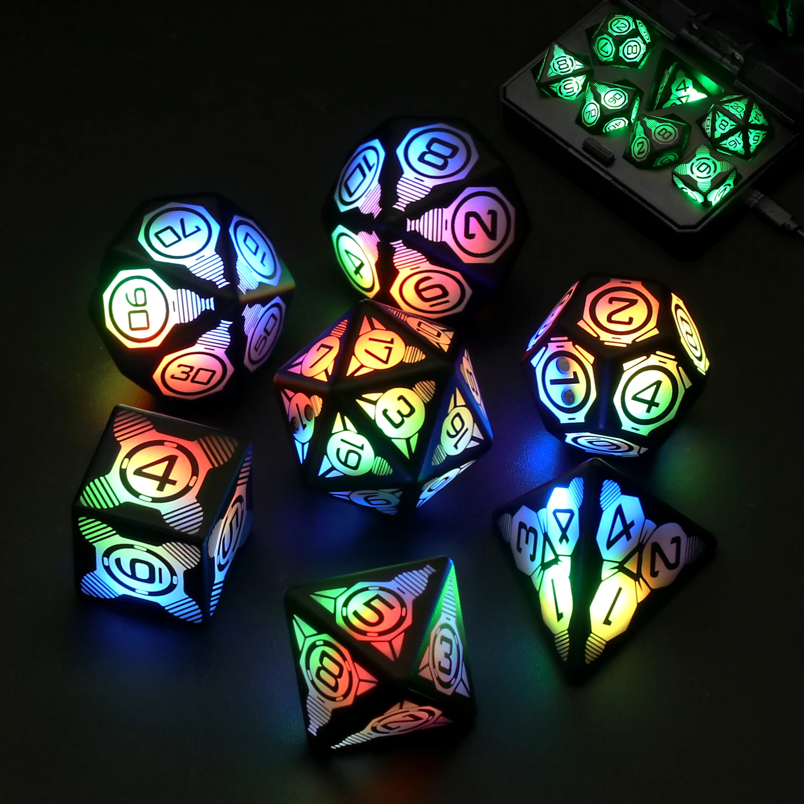 

Magnetic Charging LED DND Dice with Charging Box, 7 PCS LED Electronic Dices for Tabletop Games D&D Dice