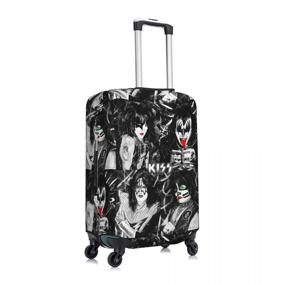 Kiss Band Print Suitcase Cover Colour Splash with Logo Elastic Business Protector Luggage Accesories Vacation