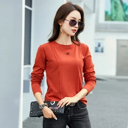 Autumn Women’s Long Sleeve T-Shirts Korean Style New Arrival Fashion Plus Size Basic Stretch Tshirts For Women 2023