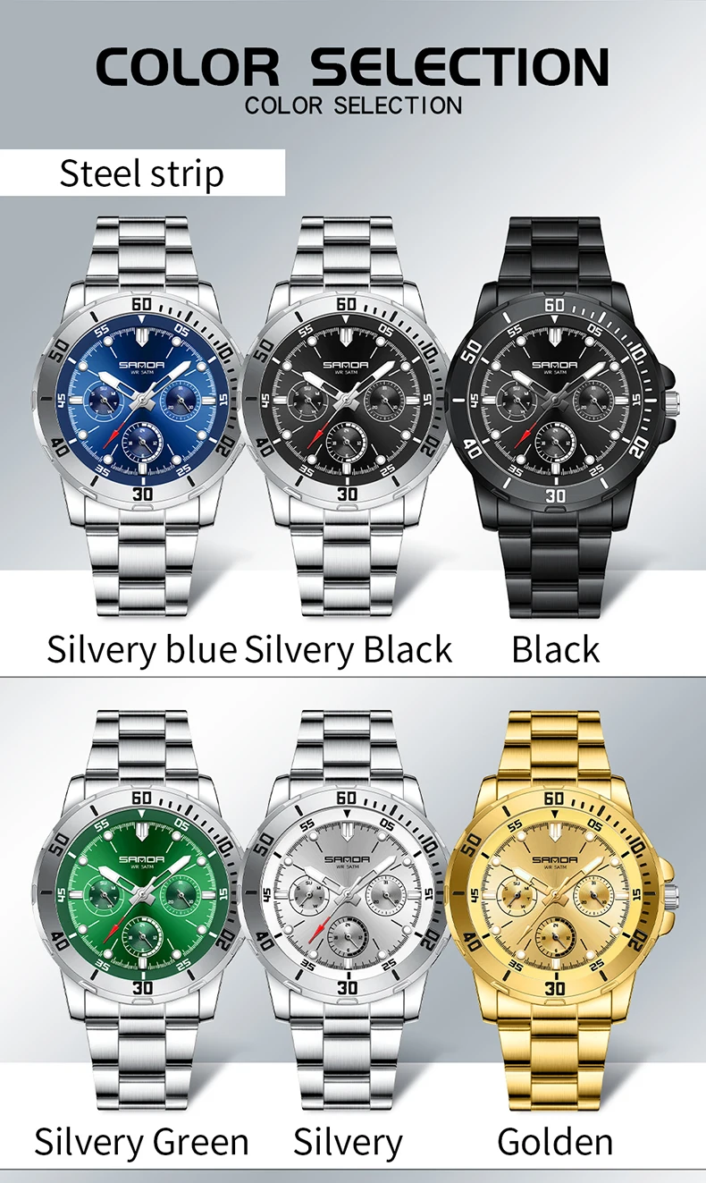 SANDA 2025 Orologio elettronico da uomo nuovo Quadrante grande Orologio al quarzo da uomo con calendario luminoso impermeabile multifunzionale 3266