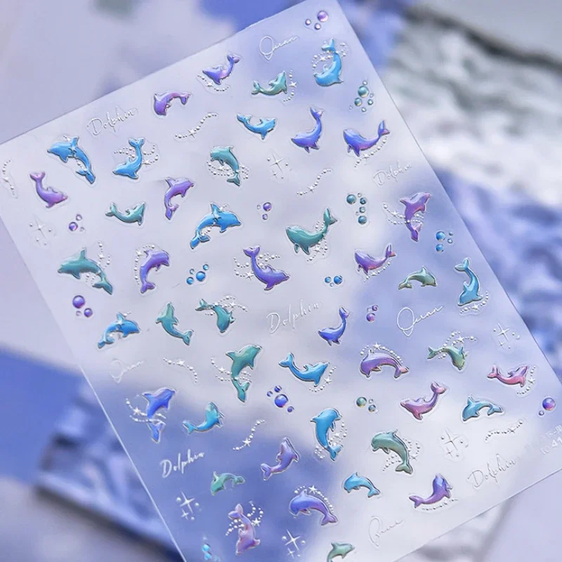 1 pc 5D cute dolphin goldfish nail stickers carp jelly self-adhesive nail stickers shell jellyfish conch starfish nail stickers