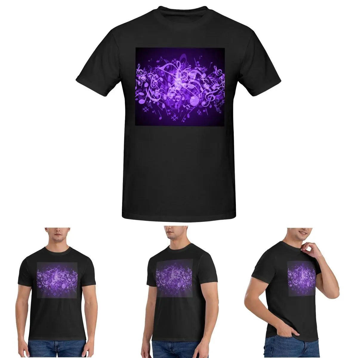 

Purple Glow Music Notes T-Shirt for Men Cotton Oversized T Shirts Men's Short Sleeve O-Neck Summer Clothes Tops S-6XL
