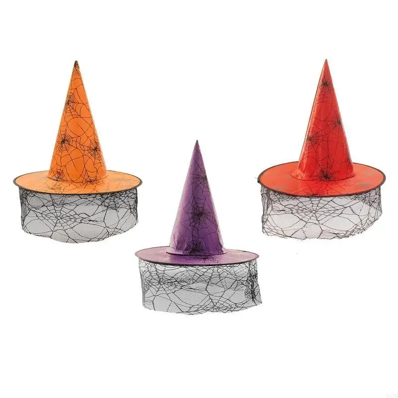 Y5JD Dorosły Kid Halloween Witch Hats z Web Veil Decor do maskarady cosplay